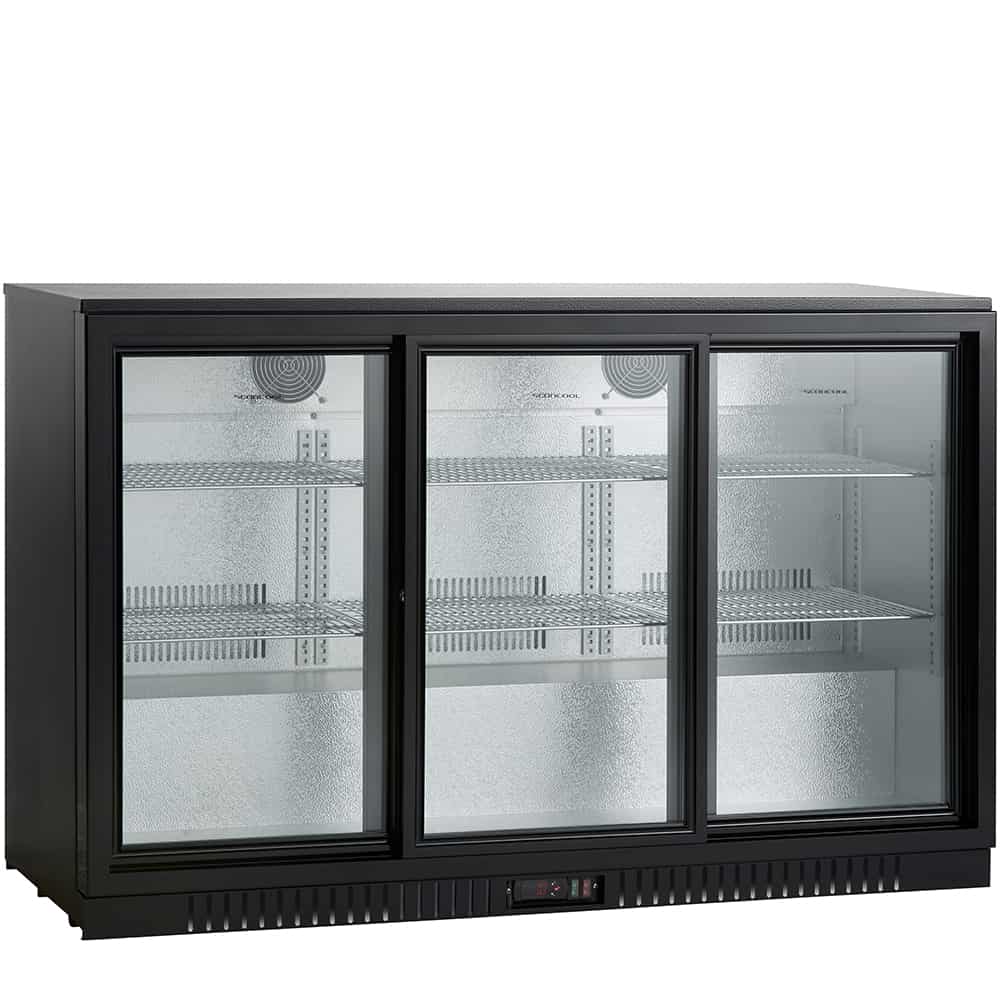 Backbar køleskab SC 311 SLE med tre skydelåger i glas og LED-lys